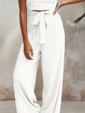 Boho Beach Hut White Cutout Romper Jumpsuit Strapless Wide‎ Leg Large NWT